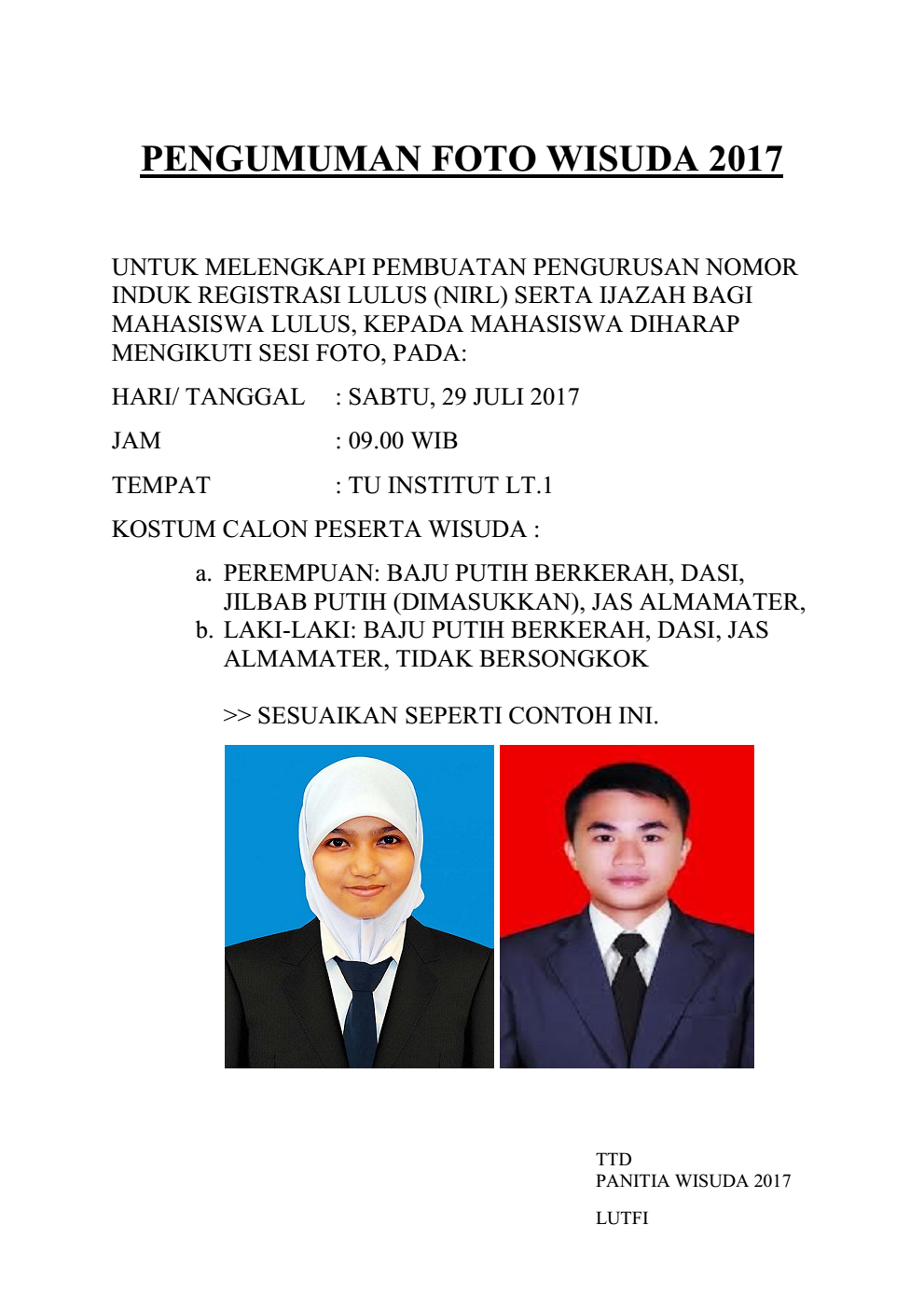 PENGUMUMAN FOTO WISUDA 2017