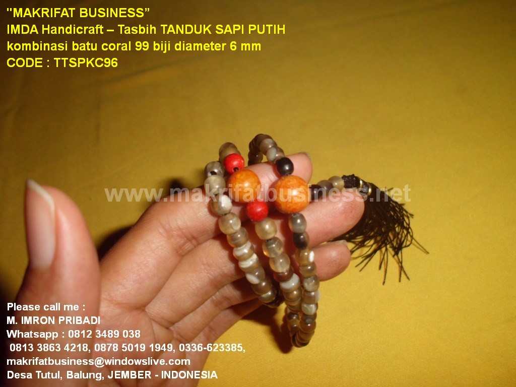 Bond & Horn Handicraft: Tasbih TANDUK SAPI PUTIH kombinasi batu coral