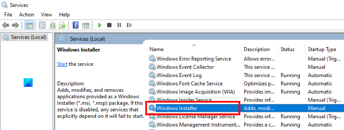 avviare il servizio di installazione di Windows