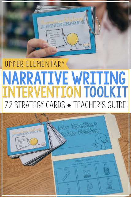 Are your elementary students struggling in writing? The Writing Intervention Toolkit for Narrative Writing includes 72 lessons that make planning for small groups easy! Review writing with a rubric, plan your intervention strategies, use graphic organizers, and help students in prewriting, planning, drafting, revising, and editing their personal narratives or creative writing. Includes the printables and pictures to help you work with students effectively! Are your elementary students struggling in writing? The Writing Intervention Toolkit for Narrative Writing includes 72 lessons that make planning for small groups easy! Review writing with a rubric, plan your intervention strategies, use graphic organizers, and help students in prewriting, planning, drafting, revising, and editing their personal narratives or creative writing. Includes the printables and pictures to help you work with students effectively!