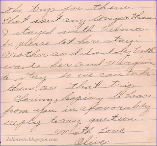Letter from Olive Williams to Mary Frances Jollett Davis 1925