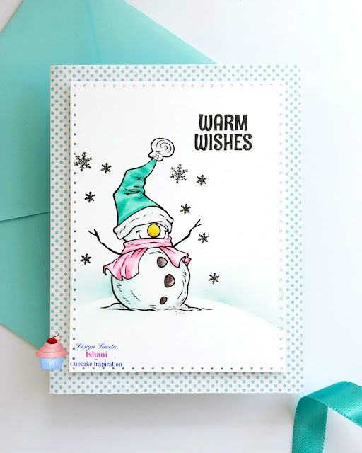 CIC, Digital stamp, The paper shelter, Christmas card, CAS card, Copic markers, Quillish, You tube tutorial, Snowman card, clean and simple snowman card