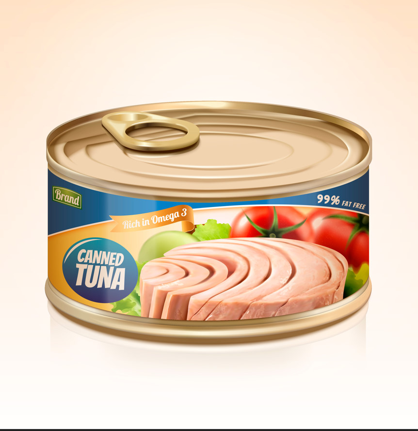 Canned Tuna Ads And Tomato Sauce Composition Vector Illustration