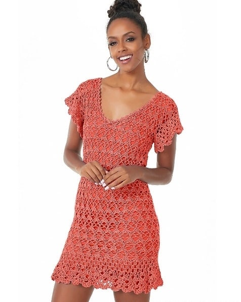 Ажурное летнее платье крючком. Схема вязания