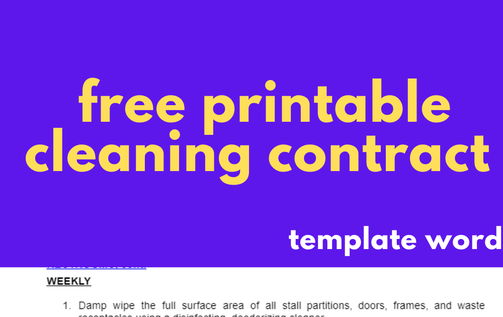 Free Printable Cleaning Contract Template Word