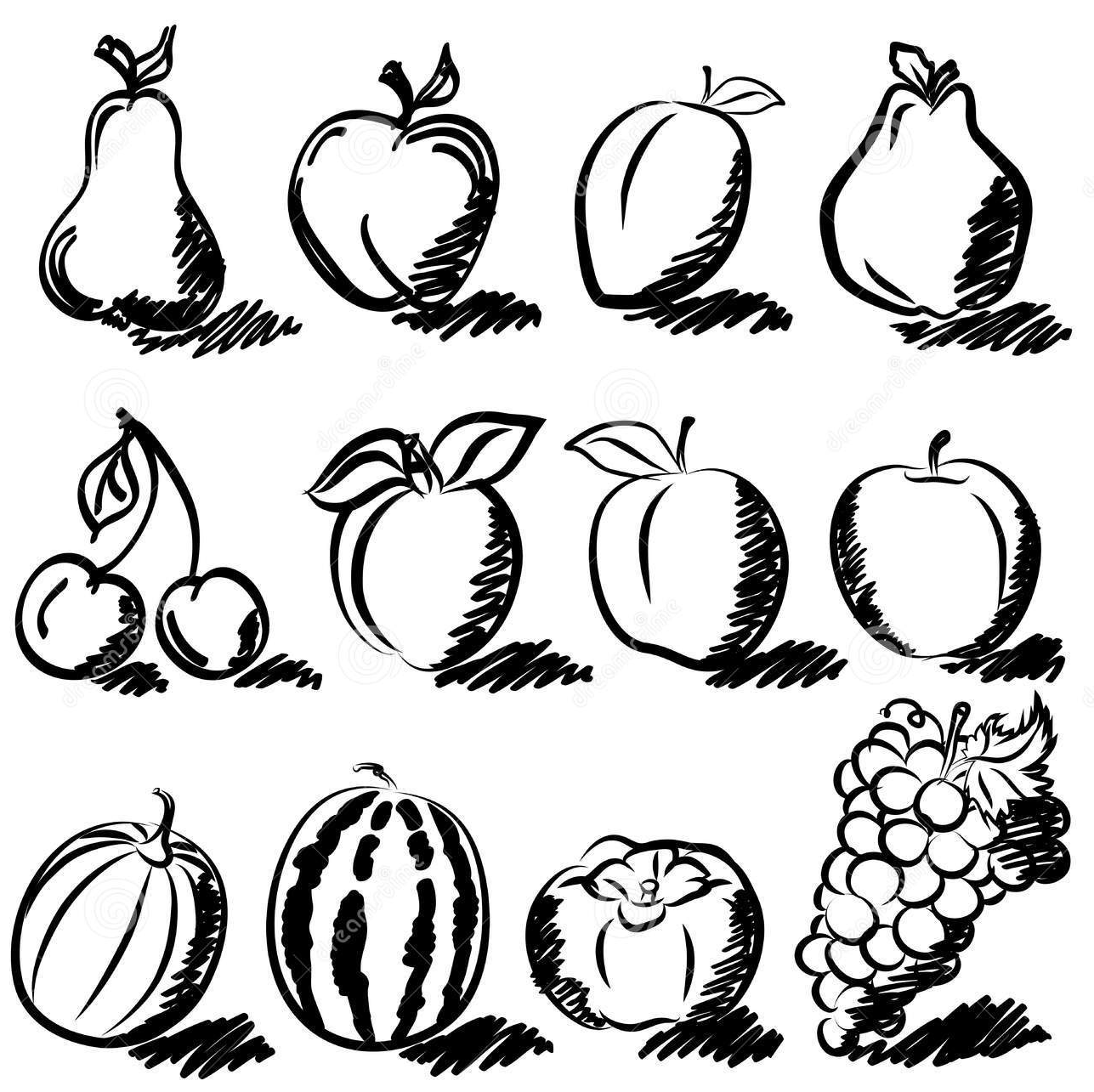 Sketsa Gambar Mewarnai Buah Buahan Hitam Putih Anak TK