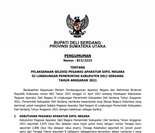 Lowongan pekerjaan kabupaten deli serdang