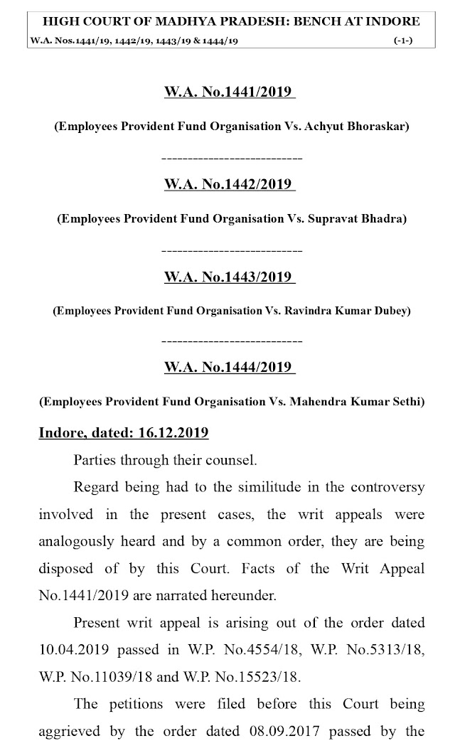 EPS 95 PENSIONERS: MP HIGH COURT - BENCH INDORE - WA 1441, 1442, 1443 & 1444 of 2019 - FINAL ORDER