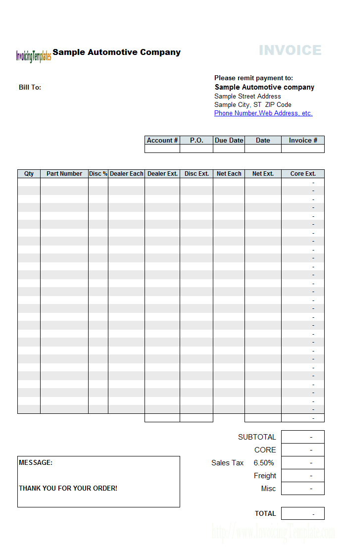 Auto Parts Invoice Template Invoice Template