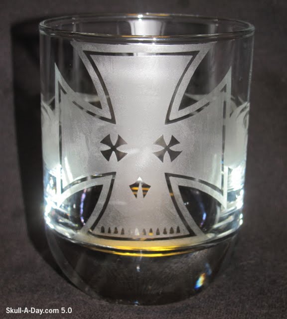 Tuesdays With Tatman 54 Etched Iron Cross Skull Glass[Bonus Giveaway Post]