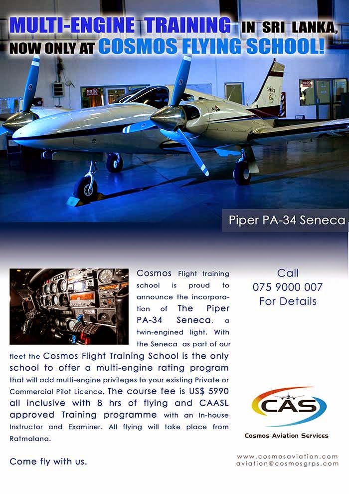 Flying School - While it's true that flying brings with it unrivaled excitement and adventure, piloting an aircraft remains a highly skilled and precise discipline. The Cosmos Aviation Flying school is a BOI approved, licensed flying school which has received certifications from Civil Aviation Authority Of Sri Lanka.