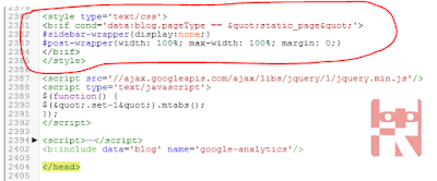menghilangkan sidebar ketika mengakses laman