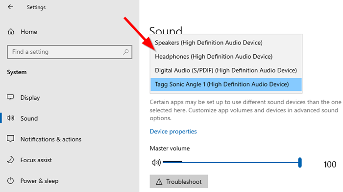 Modifica uscita audio Windows 10