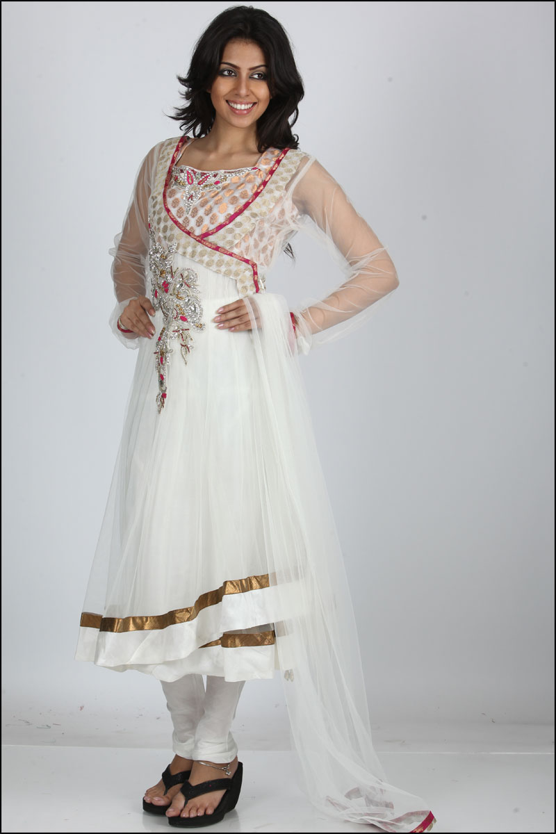 White Anarkali Churidar Kameez - Latest Fashion Today