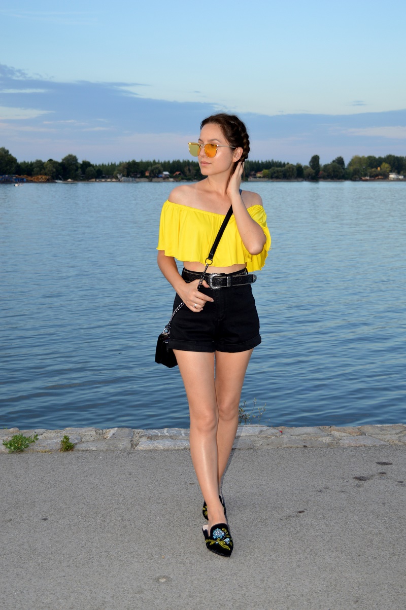 yellow off the shoulder top