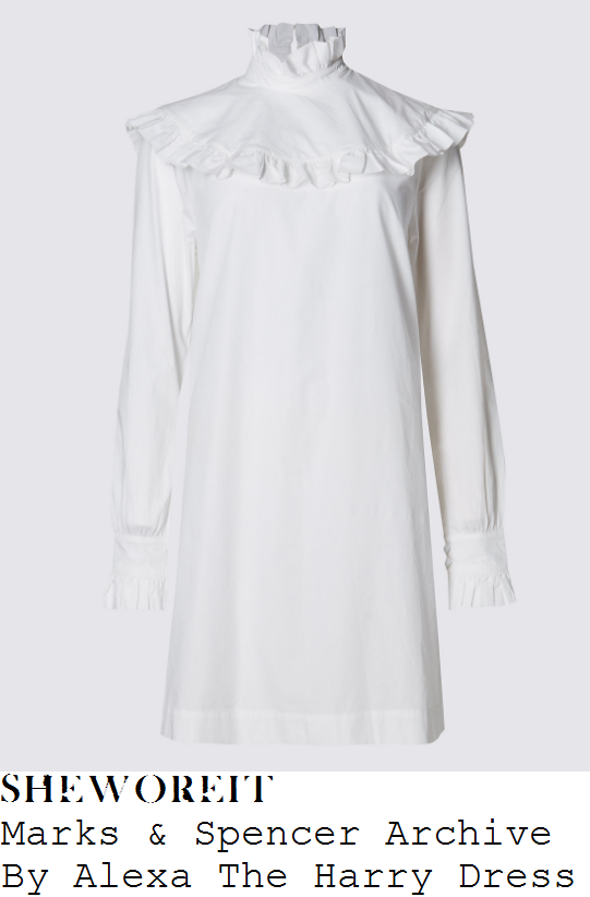 ferne-mccann-marks-and-spencer-archive-by-alexa-the-harry-white-long-sleeve-high-neck-ruffle-detail-dress