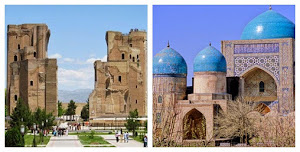 Ak-Saray Palace (left) and Kok-Gumbaz Mosque (right)