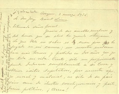 Carta manuscrita de Esteban Canal a Jorge Boisset, parte 1
