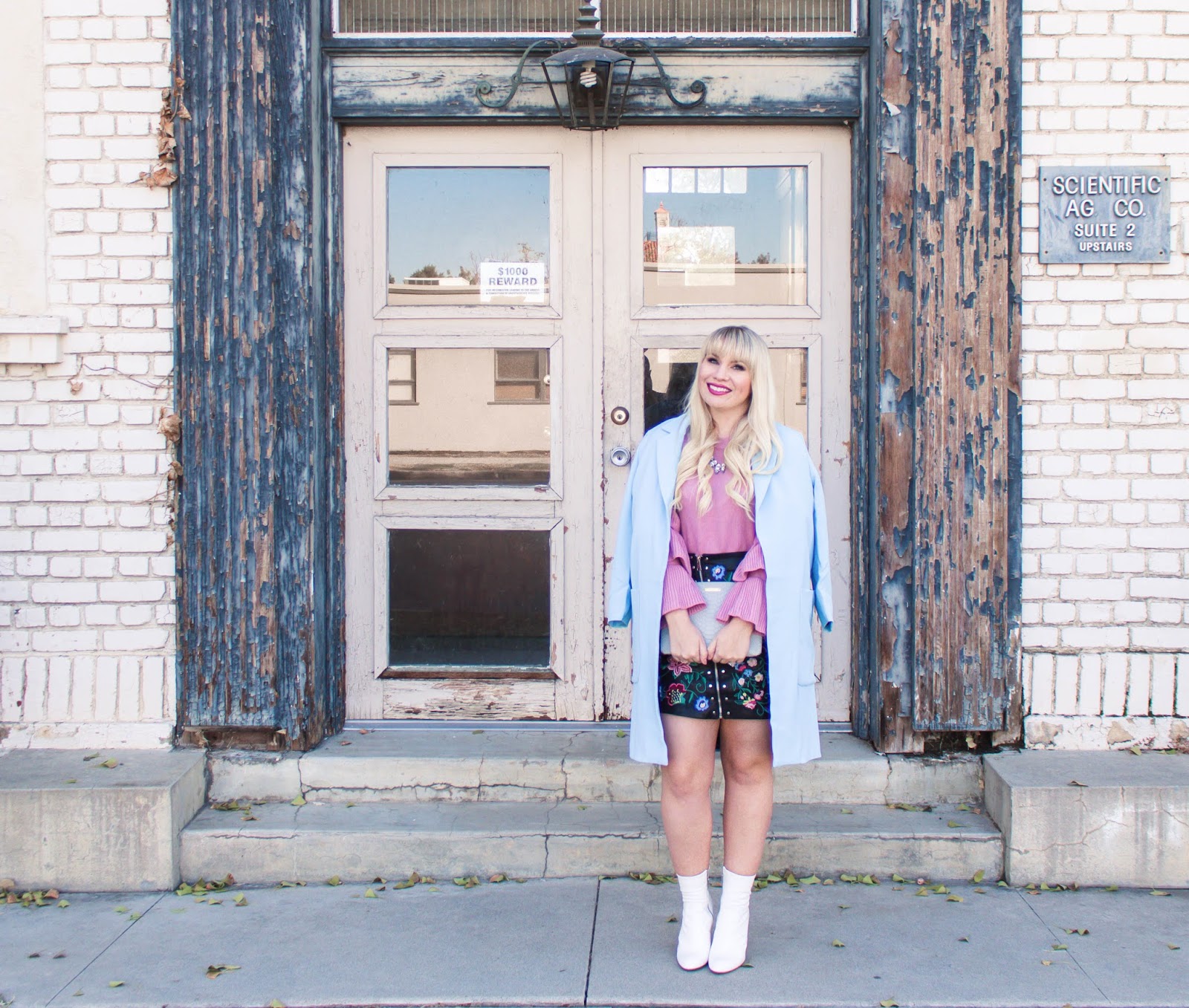 Look Chic in a Baby Blue Coat and a Clutch