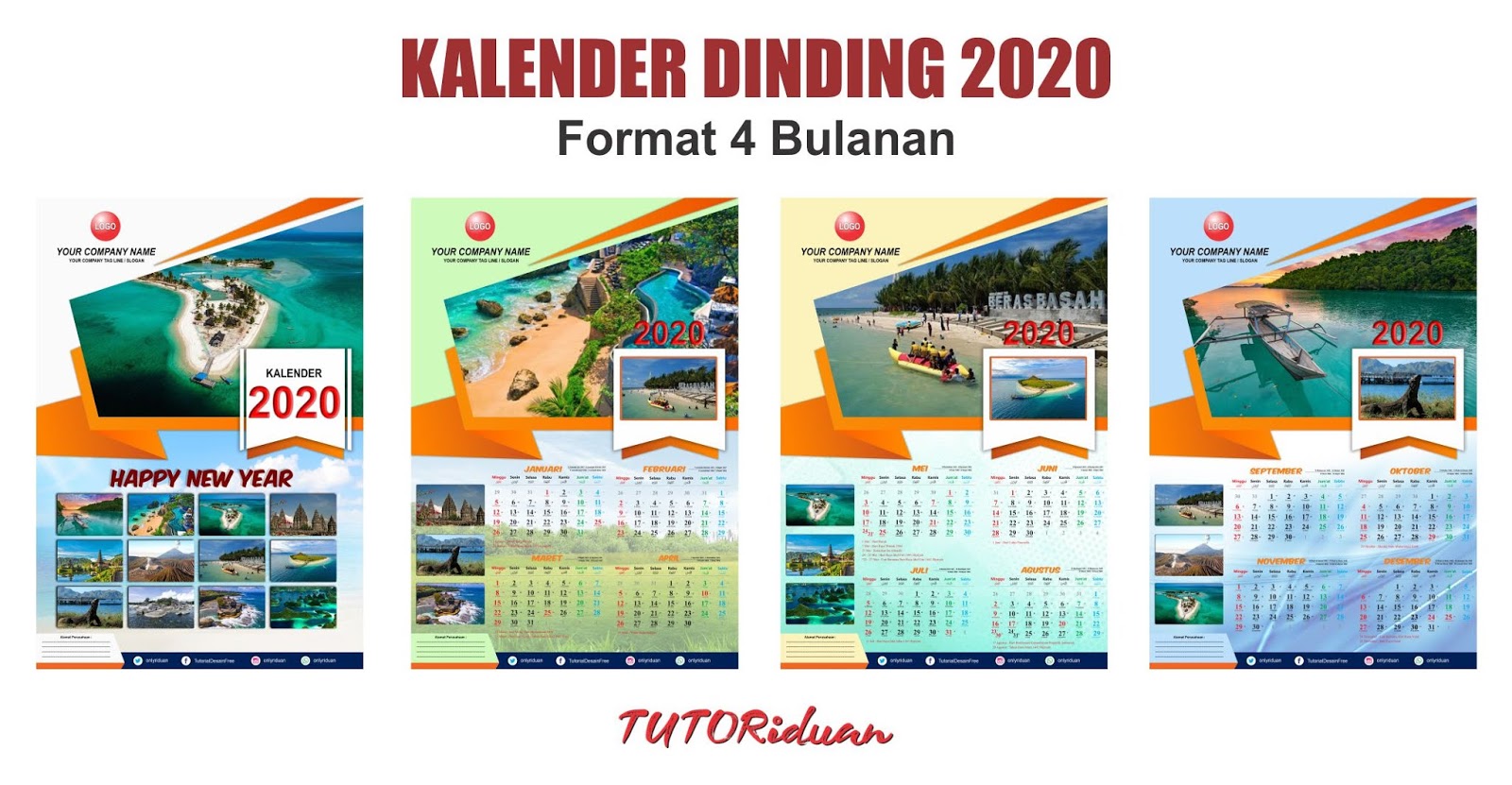  Desain  Kalender  Dinding 2020  Format 4 Bulanan dengan 