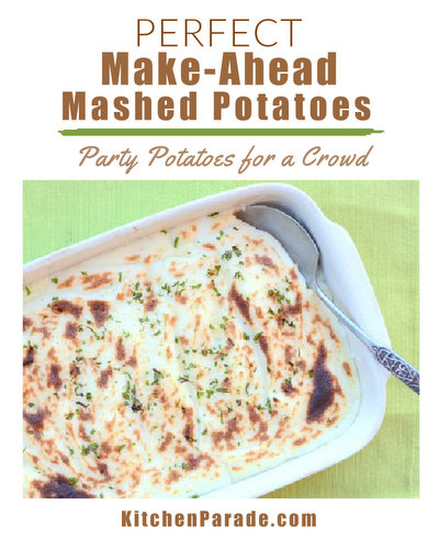 Perfect Make-Ahead Mashed Potatoes (Party Potatoes) ♥ KitchenParade.com, rich, fluffy mashed potatoes, perfect for parties and family gatherings.