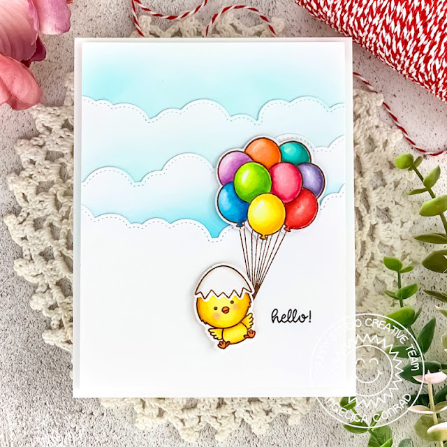 Sunny Studio Stamps: Floating By Chickie Baby Fluffy Cloud Border Dies Everyday Card by Angelica Conrad