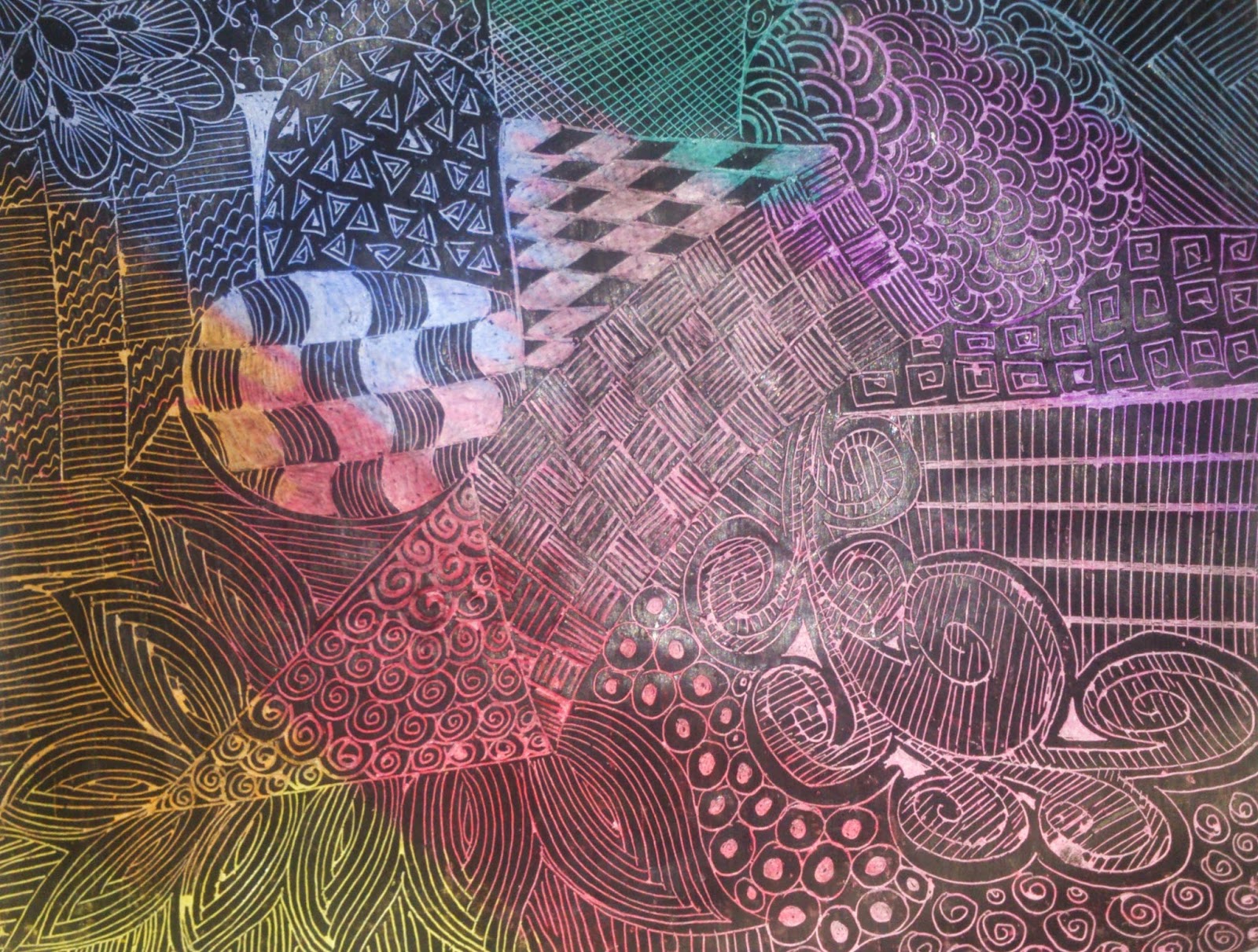 Tanglicious Connections Tangling with Crayon Etching