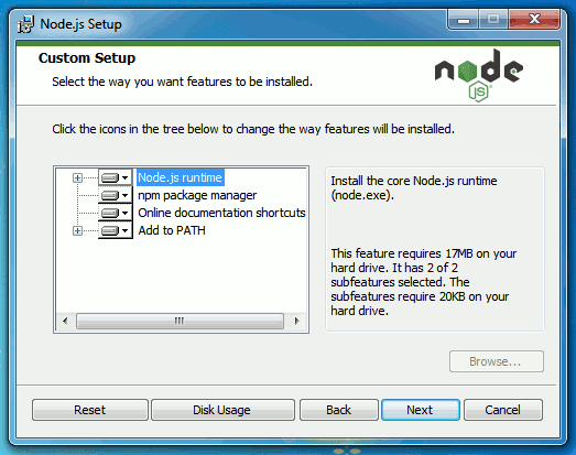 Jendela installer Node.js di Windows Jendela installer Node.js di Windows