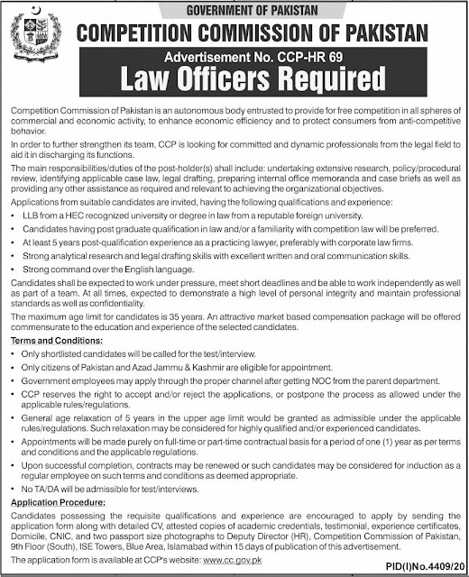 Competition Commission Of Pakistan Jobs 2021 For Law Officers