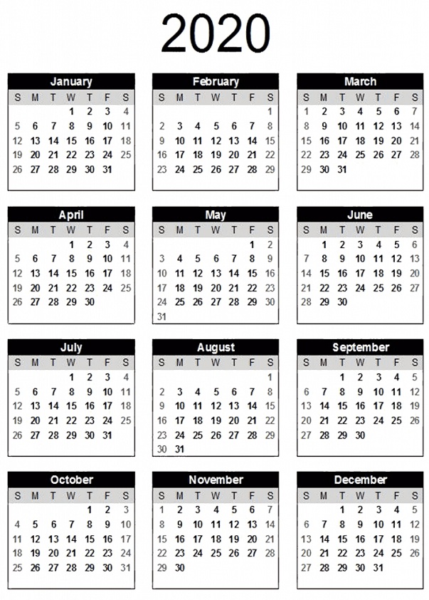 Printable 2020 Calendar