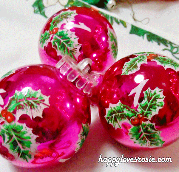 vintage pink glass christmas baubles