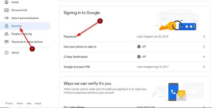 Изменить пароль учетной записи Google