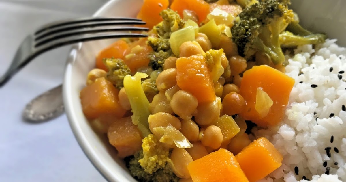 La Olla Vegetariana Curry de garbanzos, calabaza y brócoli
