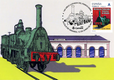 Tarjeta postal del 160 aniversario de la llegada del ferrocarril a Alcalá de Henares