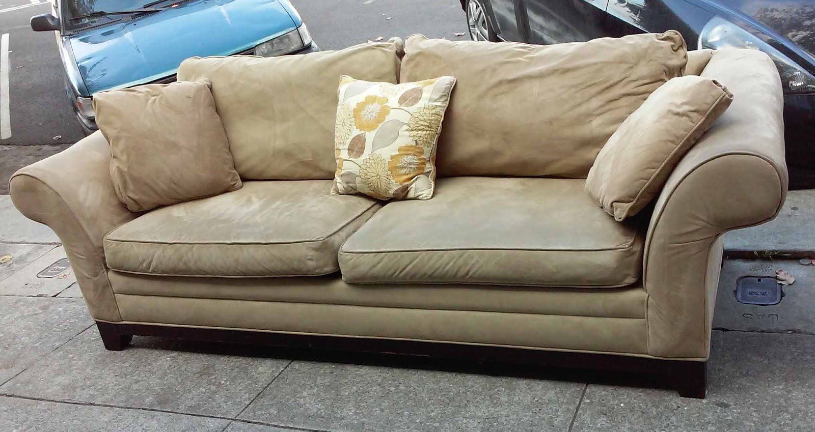 UHURU FURNITURE & COLLECTIBLES SOLD Tan Microsuede Sofa 160