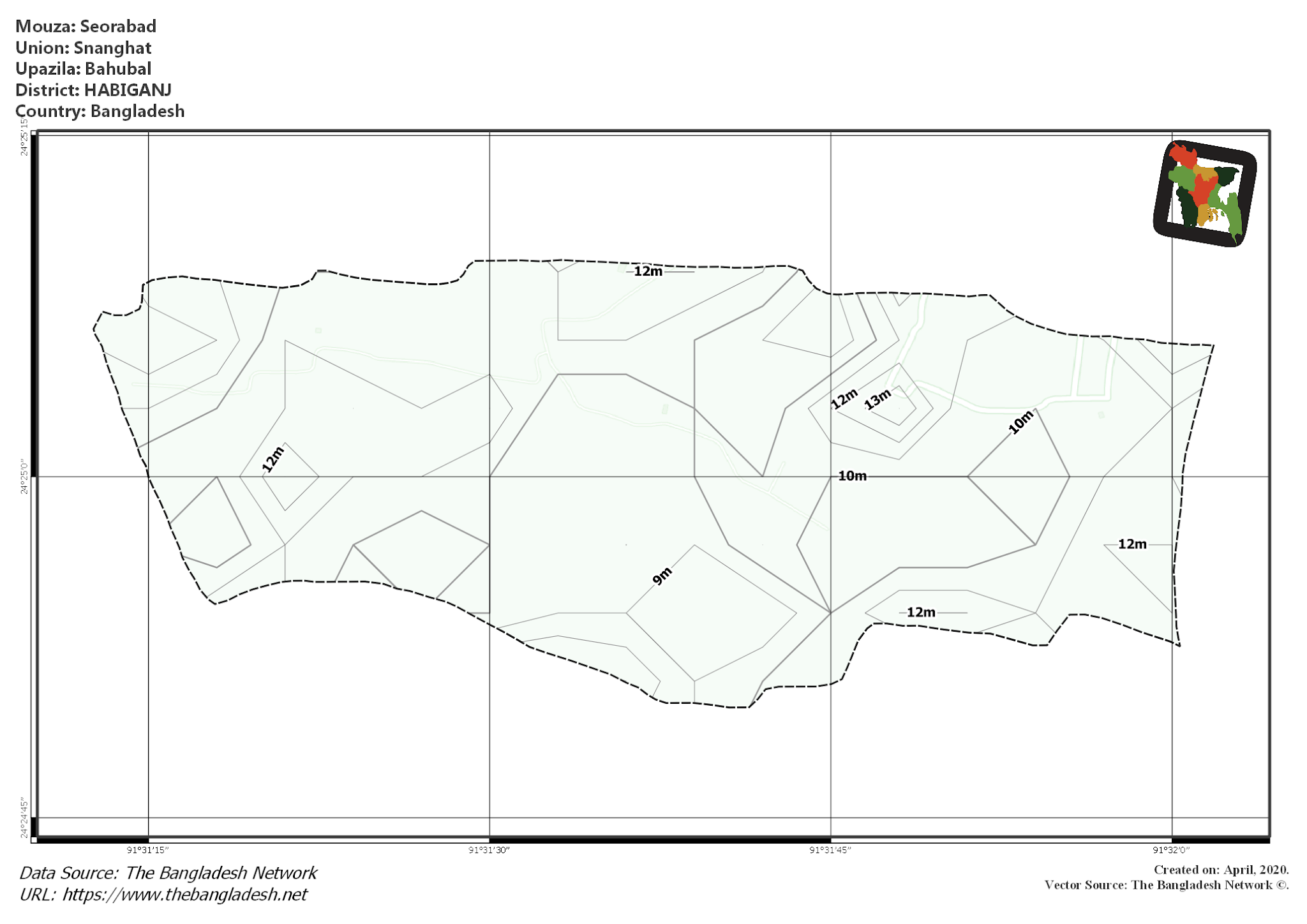 Map of Seorabad Mouza of Bahubal Upazila, HABIGANJ, Bangladesh.