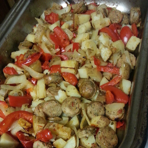 Shannon's Lightening the Load Roasted Potatoes, Chicken Sausage and