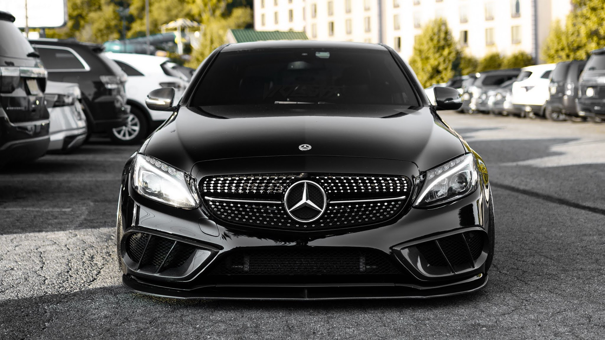 Black Mercedes Front View Wallpaper