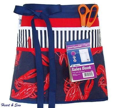 utility half apron with 9 pockets - lobster pattern