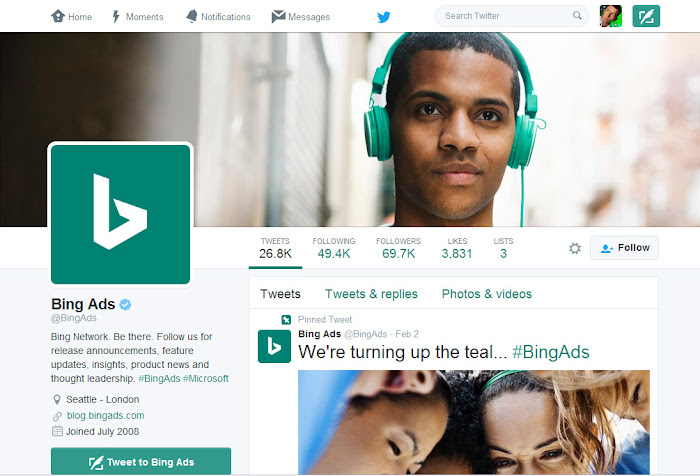 Microsoft Bing Ads Twitter account has unfollowed