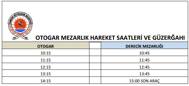 Online E Sorgula Samsun Otogar Derecik Mezarligi Otobus Hareket Saatleri