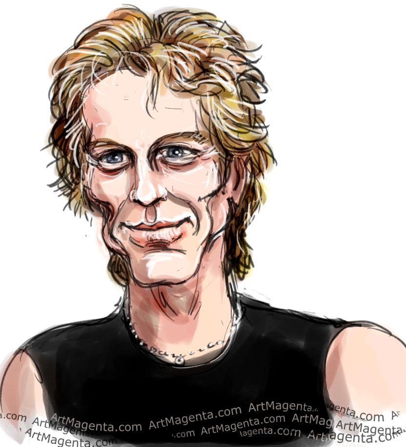 Jon Bon Jovi caricature cartoon. Portrait drawing by caricaturist Artmagenta