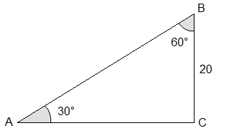 In triangle ABC, ∠B = 60°, ∠A = 30° and a = BC = 20.