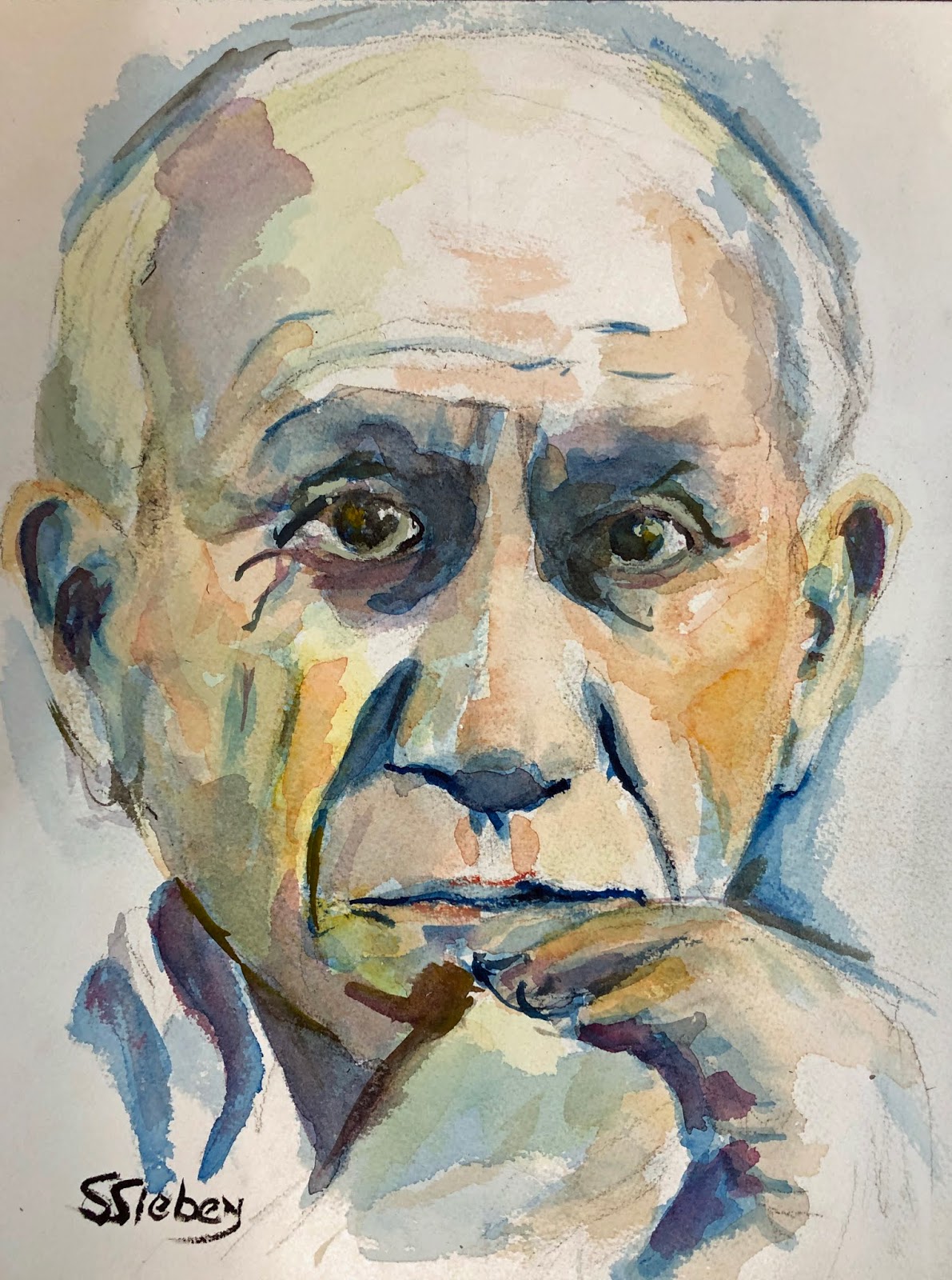Daily Painters Abstract Gallery "Famous Artist" Impressionist Watercolor Portrait by Arizona