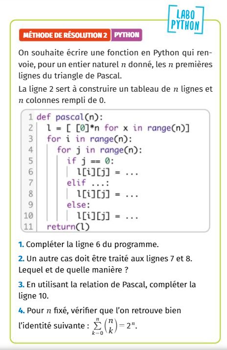 Le bloc notes en vrac d'un prof TIM : Python Triangle de Pascal