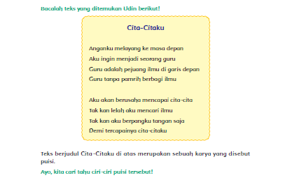 Pembahasan Puisi Cita Citaku Di Tema 6 Sub Tema 1 Pembelajaran 1