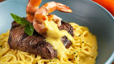 Spaghetti a la huancaína con lomo Fino
