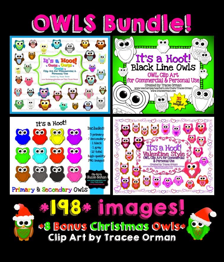 Owls - It's a Hoot! Owl clip art graphics bundle for commercial use
