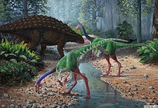 Встреча с паноплозавром у ручья.  Выполнено художником динозавров Сергеем Красовским