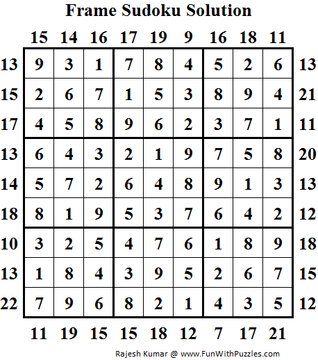 Frame Sudoku (Daily Sudoku League #85) Solution
